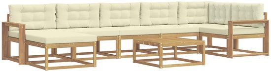 vidaXL - Bank loungeset - 7 zitplekken - Wit en crèmekleurig - Acacia hout