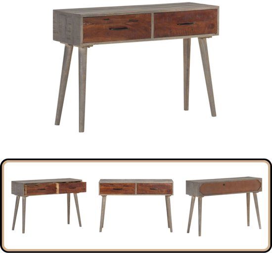 vidaXL Wandtafel - 110x35x75 cm - Massief Ruw Mangohout - Grijs