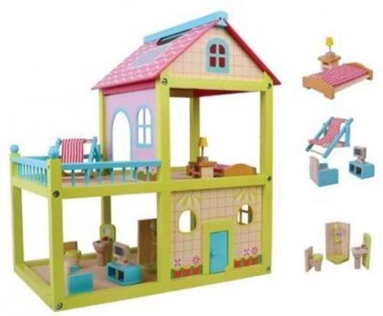 Bino Poppenhuis - Hout - Groen/Roze