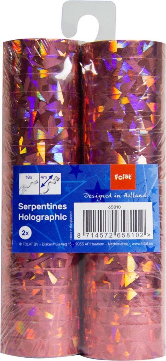 Roze Serpentines Holografisch 4m 18 ringen 2st