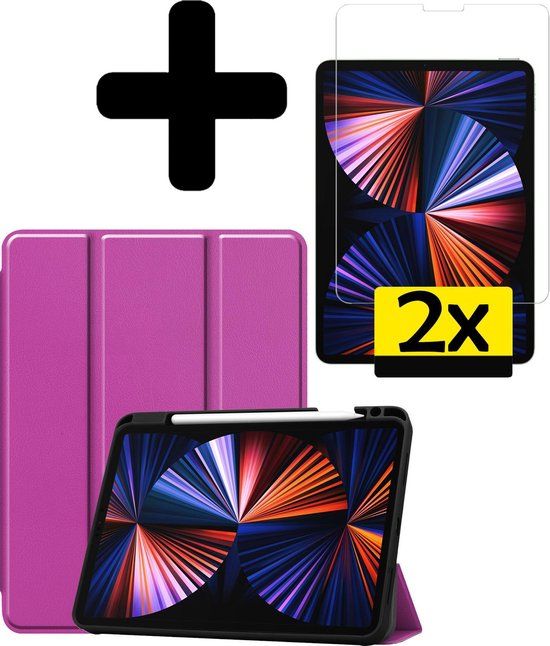 LUQ iPad Pro 11 inch (2021) Case - Purple - Book Cover with Apple Pencil Holder