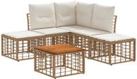 vidaXL Hoek loungeset 6-delig Polyester Naturel en Crème Wit