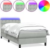 vidaXL Boxspringbed met matras en LED-verlichting, lichtgrijs, 80x220 cm, fluweel