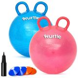 Hurtle Skippyballen Set de 2, Enfants 3-6 ans, 46 cm avec Doubles Poignées, Pompe et Cônes, Max. 120 kg, Bleu & Rouge, pour Équilibre et Coordination
