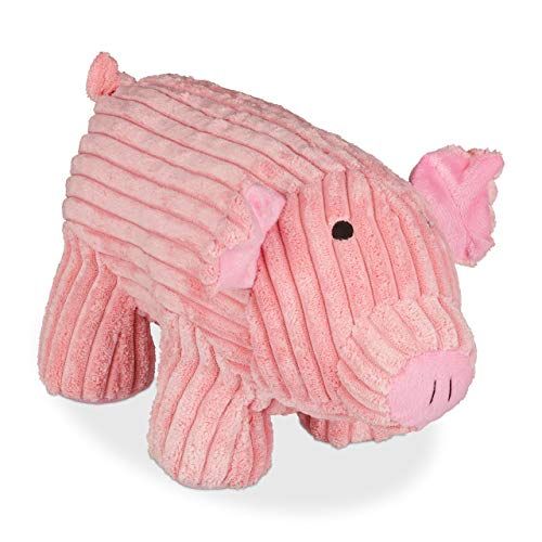 Relaxdays Deurstopper varken, stof, grond, losstaand, gevuld met zand, kinderkamer, dieren deurstop, 15 cm hoog, roze