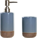Item International Items badkamer accessoires set drinkbeker/zeeppompje - korenblauw
