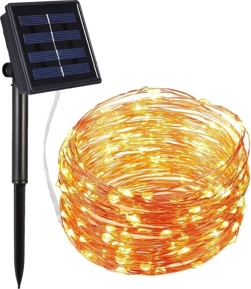 eLiving Kerstlampjes op zonne-energie, LED string van 10 meter & 100 lampjes. Warm Wit licht.