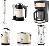 Westinghouse Retro 6-delige Set – Handmixer + Staafmixer + Blender 1,5L + Waterkoker 1,7L + Broodrooster 2 Sneden + Filter Koffiezetapparaat – Beige