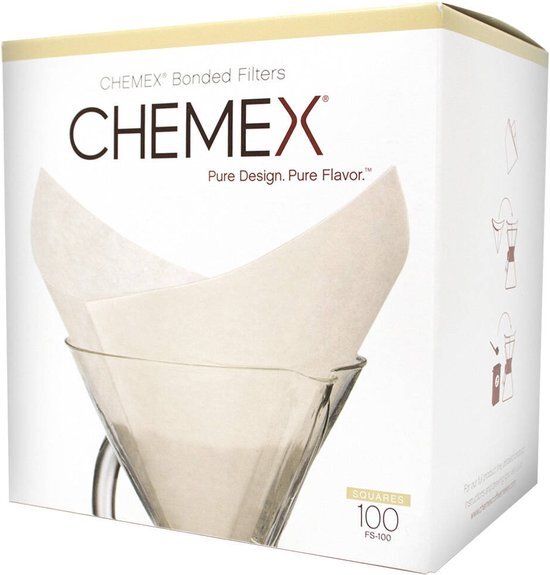 Chemex Filters 6-8 Kops - Voorgevouwen - Vierkant - 100 Stuks fs100 fs-100 filters voorgevouwen koffiefilters Brandzaak