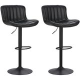 Brigros We Home - Set van 2 barkrukken, hoog, verstelbaar, van kunstleer, 360 graden draaibaar, kruk met rugleuning en voetensteun, kruk met metalen basis, zwart