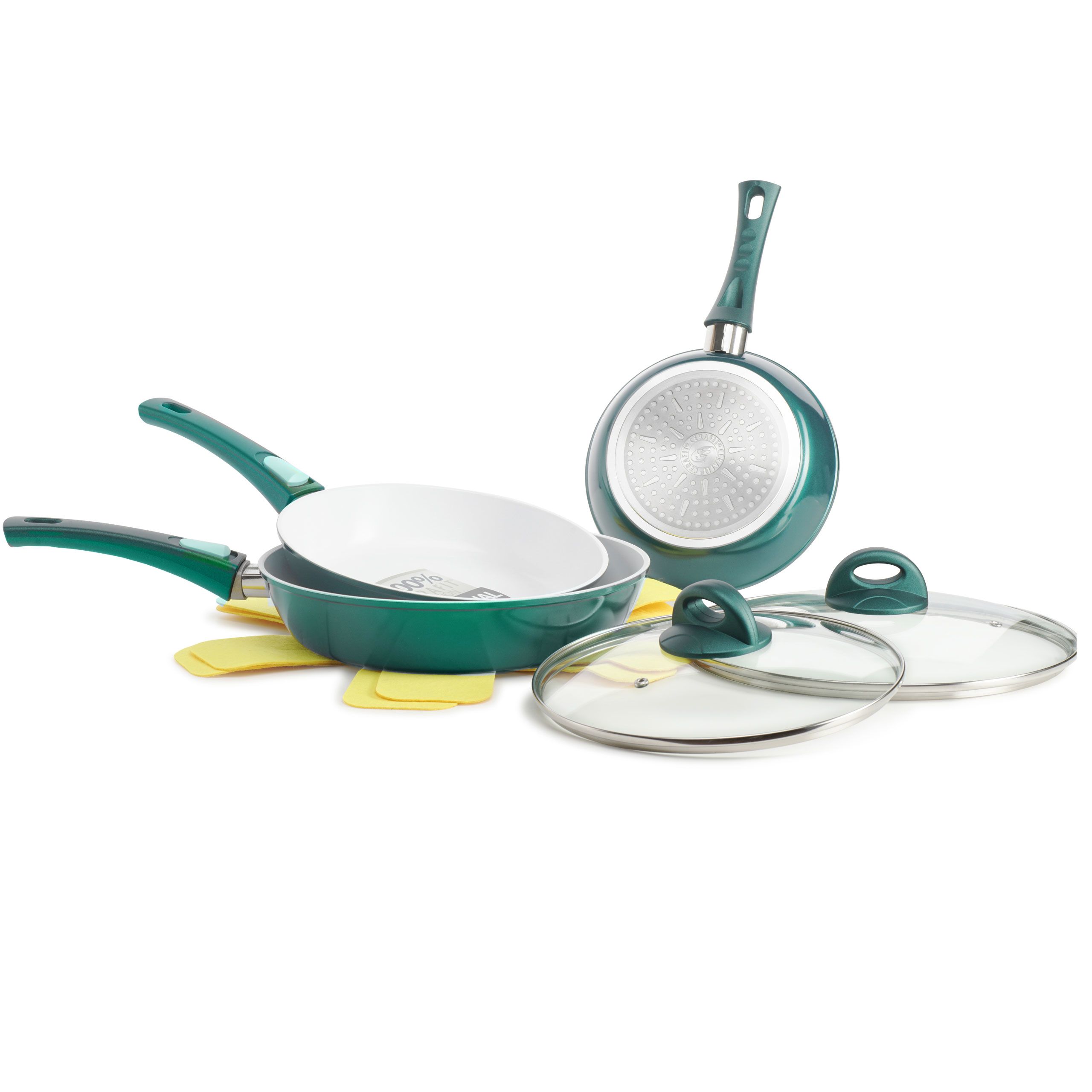 Genius A24055 Multifunctionele pan Rond - Groen/Wit - Keramisch - 7 stuks