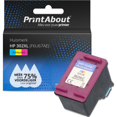 PrintAbout Huismerk HP 302XL (F6U67AE) Inktcartridge 3-kleuren Hoge capaciteit