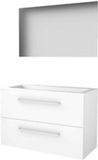 Basic-Line Ultimate 46 Badkamermeubelset - 100 x 46 cm - Met Grepen - 2 Lades - Acryl Wastafel - 2 Kraangaten - Spiegel met Indirecte LED Verlichting - Ice White