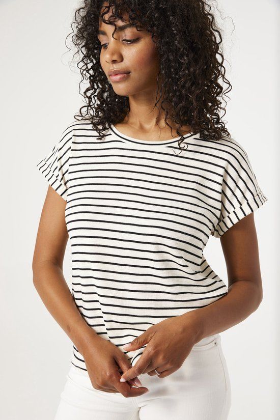 Garcia Dames Gestreepte T-shirt Zwart Korte mouw