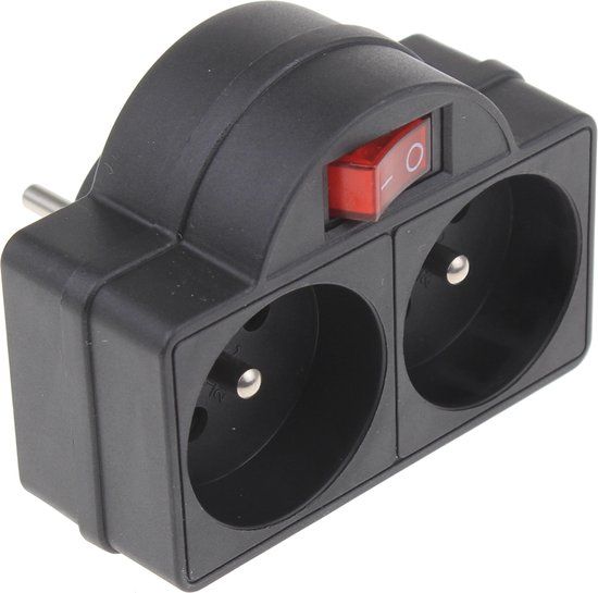 UNIVERSEEL - Domino stekker 2-voudig - Zwart - Met schakelaar