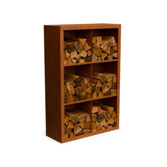 Merkloos Geroba Egura cortenstaal Houtopslag 6 vakken met achterwand L100 x B38,5 x H150 cm