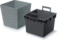 Prosperplast Plantenpot/bloempot Furu Stripes - voor buiten - kunststof - lichtgrijs - vierkant - D29.5 x H29 cm