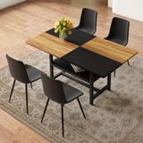 STILVORA Eettafelset 160 cm - Met Opbergplank En 6 Eetkamerstoelen - Voor Keuken En Eethoek - MDF Metaal Bruin Zwart