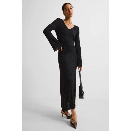 Ruby maxi jurk met textuur zwart