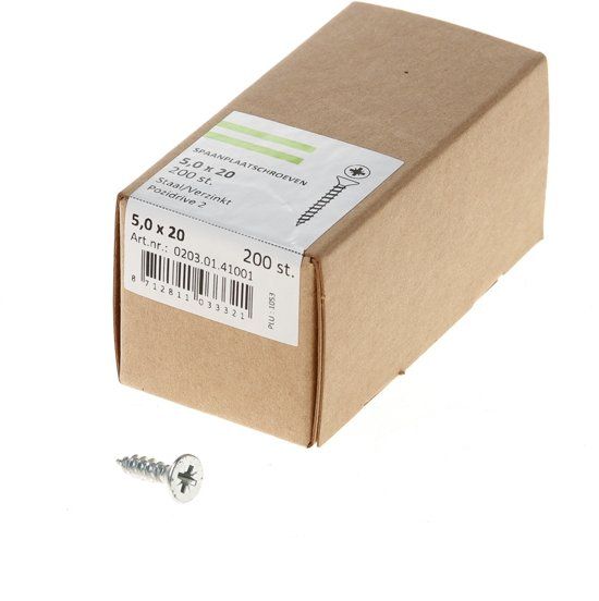 Hoenderdaal Spaanplaatschroef verzinkt platkop pz-2 5.0X20 voldraad (200