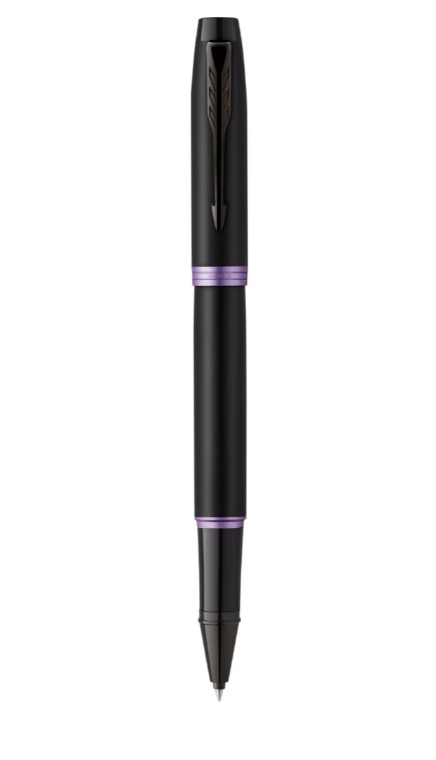 Parker IM Vibrant Rings Rollerball Pen - Black/Purple - Fine Point - Metal - Gift Box