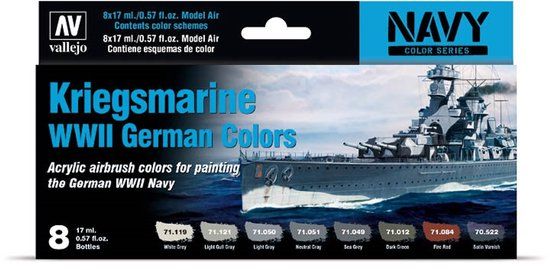 Vallejo Hobbyverf Acrylverf - 71615 Kriegsmarine WWII German Colors - Acryl Set Verf set - 8x 17 ml