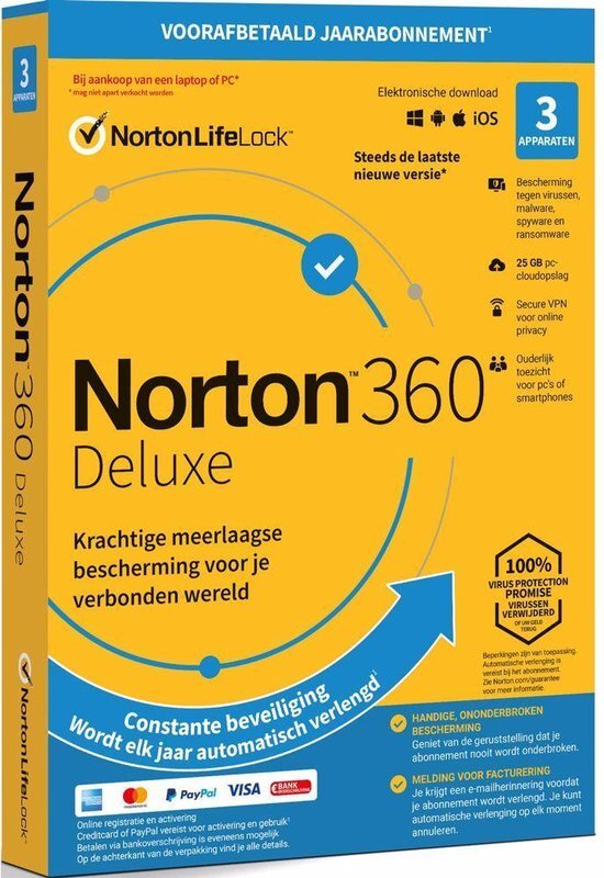 Norton antivirus 360 Deluxe 25GB - 1 jaarlicentie - 3 devices