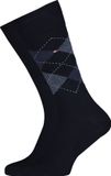 Tommy Hilfiger Check Socks (2-pack) - Men's Socks - Cotton - Checked and Plain - Dark Blue - Shoe Size 47-49