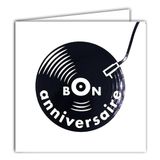 22230 DJ-Platina 22230 Vierkante kaart, goede verjaardag, muziek, draait vinylplaat, zwart, glanzend, met witte envelop 15 x 15 cm, creatie, printen, Franse productie, collectie droom van woorden