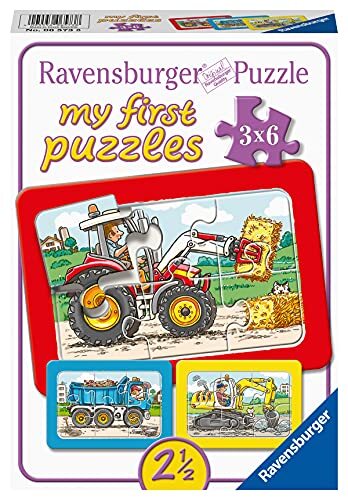 Ravensburger 65738 Graafmachine, Tractor En Kiepauto - My First Puzzels - 3X6 Stukjes - Kinderpuzzel