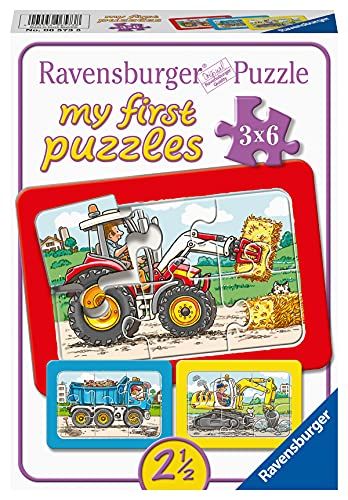 Ravensburger Graafmachine, Tractor En Kiepauto - My First Puzzels - 3X6 Stukjes - Kinderpuzzel