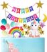 Décoration de gâteau Licorne Anniversaire Arc-en-ciel Joyeux Anniversaire Fête Licorne Topper Étoiles Filles