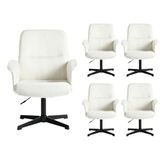 MEUBLE COSY Set van 5 bureaustoelen, draaibaar, in hoogte verstelbaar, kaptafelstoel, stoel van bouclé-stof, voor werkkamer, slaapkamer, wit, metaal, 66 x 63 x 82-94 cm, 5 stuks