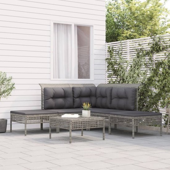 The Living Store Tuinhoekbank - grijs PE-rattan en gepoedercoat staal - 65 x 65 x 75 cm - weerbestendig