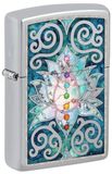 Zippo Stormaansteker, lotusbloem, hoogglans chroom, Fusion, navulbaar, herbruikbaar, windbestendig design, geschenkdoos, gemaakt in de VS