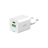 GaN USB-oplader, 20 W, PD met 1 USB-C-aansluiting en 1 USB-A-aansluiting, snel opladen voor iPhone, Samsung, Huawei, tablet, wandadapter met intelligente chip en meervoudige bescherming