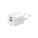 GaN USB-oplader, 20 W, PD met 1 USB-C-aansluiting en 1 USB-A-aansluiting, snel opladen voor iPhone, Samsung, Huawei, tablet, wandadapter met intelligente chip en meervoudige bescherming
