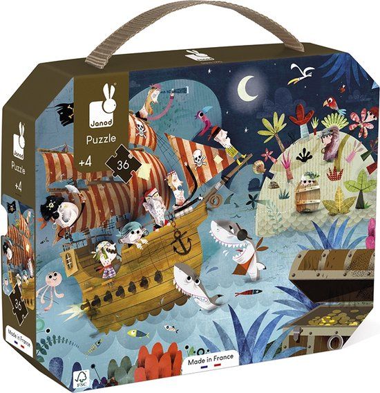 Janod Puzzel Schattenjacht - In Puzzelkoffer - 36 Stukjes - Vanaf 4 Jaar
