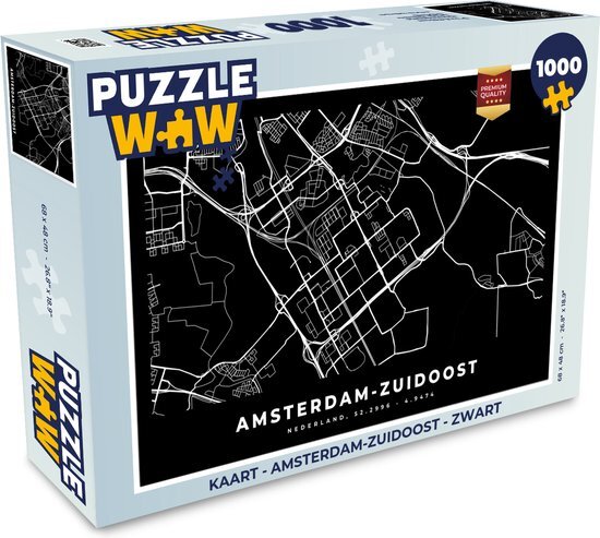 MuchoWow Puzzel Kaart - Amsterdam-Zuidoost - Zwart - Legpuzzel - Puzzel 1000 stukjes volwassenen