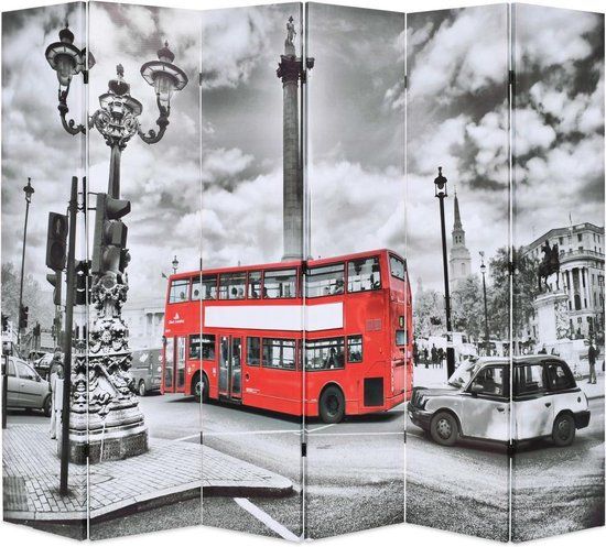vidaXL Kamerscherm inklapbaar Londen bus 228x170 cm zwart en wit