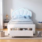 Mofor Lit rembourré une place 90x200 cm - Lit enfant avec LED RVB et tiroir - lit en velours - design coquille - blanc