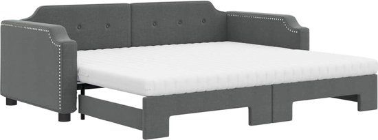 vidaXL Slaapbank met onderschuifbed 90x200 cm stof donkergrijs