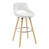 WOLTU Barkruk, Hoge Barstoel, Hoge Kruk met Rugleuning en Voetensteun, Houten Frame, Kunstleren Zitting, Wit, BH111ws-1