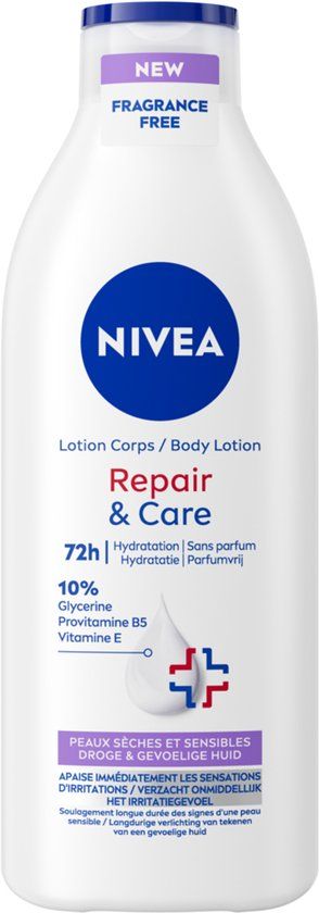 NIVEA Repair & Care Sensitive Body Lotion - 10% Glycerine + Panthenol - Barrière Crème voor Gevoelige en Jeukerige Huid - 400ml