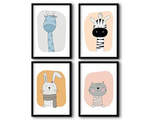 bilderreich Set van 4 posters kinderkamer set decoratie dierenwereld 30 x 40 cm