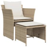 vidaXL Tuinstoel met voetenbank poly rattan beige