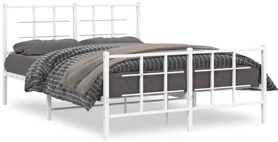 vidaXL Bedframe met hoofd- en voeteneinde metaal wit 135x190 cm
