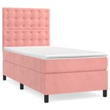 vidaXL Boxspringbed met matras, fluweel, roze, 200x200 cm