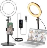 NEEWER Ringlamp voor bureau, 8 inch, 18 W, tweekleurig, 2900-7000 K, 1380 lux/0,5 m, CRI95+/TLCI97+, 12 effecten, USB C/voet/telefoon/afstandsbediening, zoom/Youtube