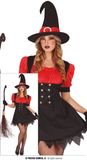 FIESTAS GUIRCA Sexy heksenkostuum voor dames, inclusief heksenhoed en jurk in rood en zwart, Halloween-kostuums voor dames, maat M